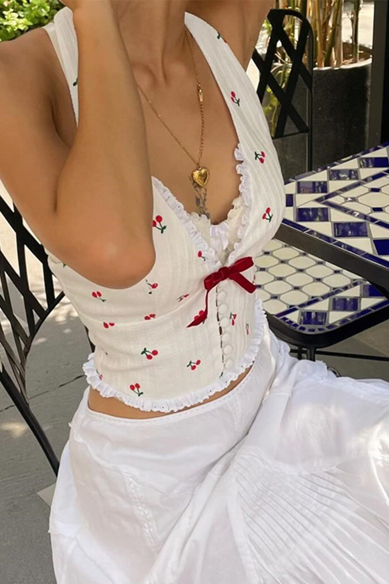 Sexy fruit Lace Backless Halter Tops - Fashionpara