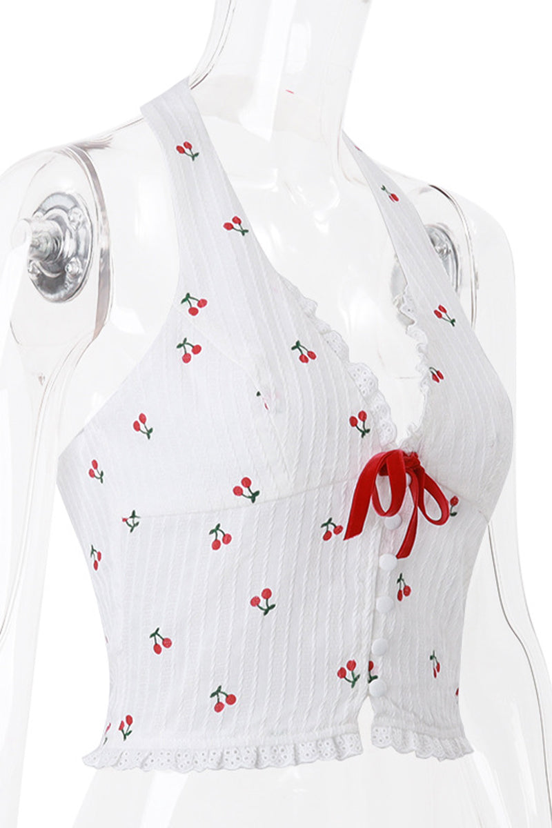 Sexy fruit Lace Backless Halter Tops - Fashionpara