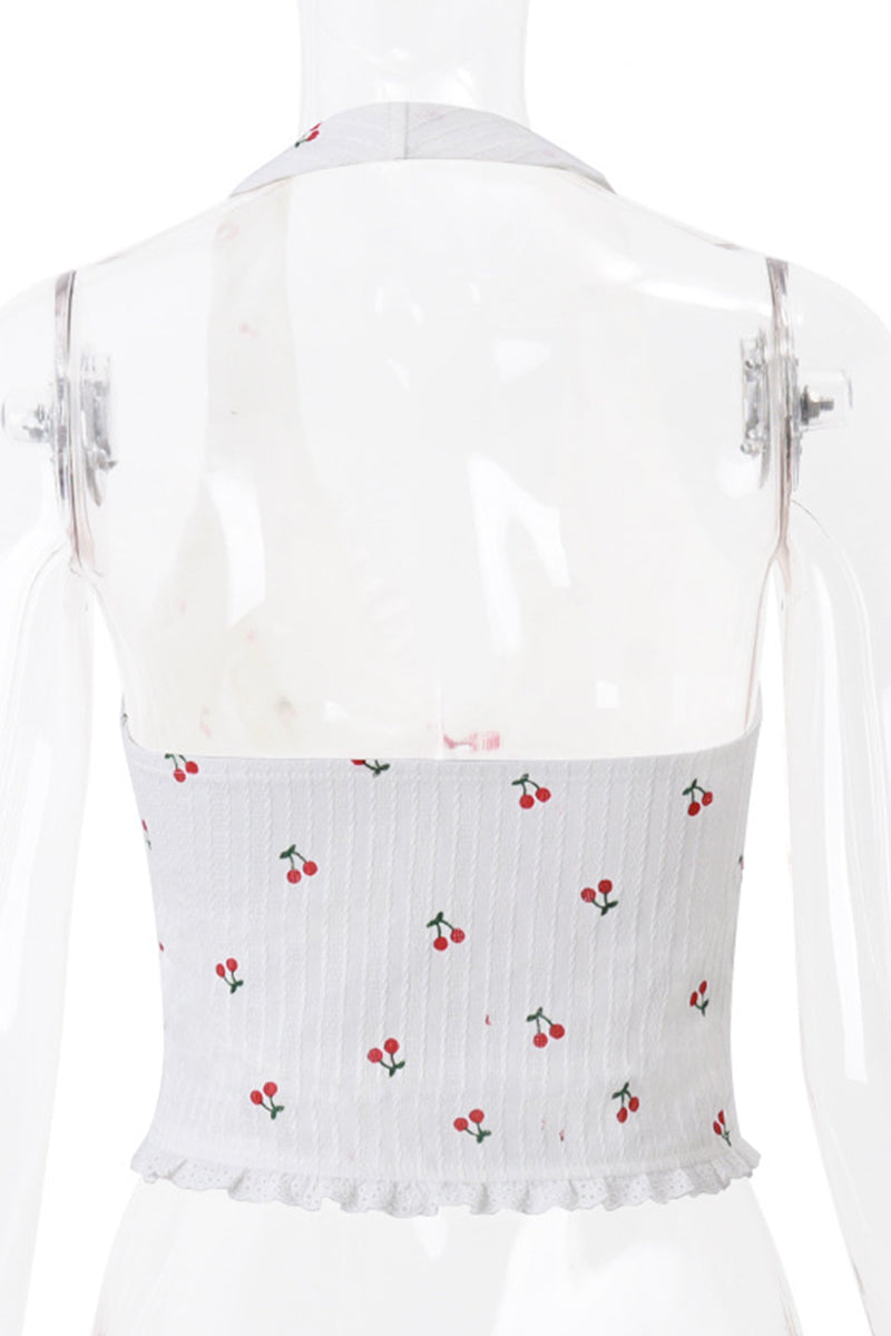 Sexy fruit Lace Backless Halter Tops - Fashionpara