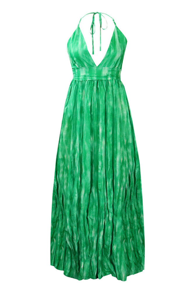 Sexy Blue Halter Open Back Maxi Dresses