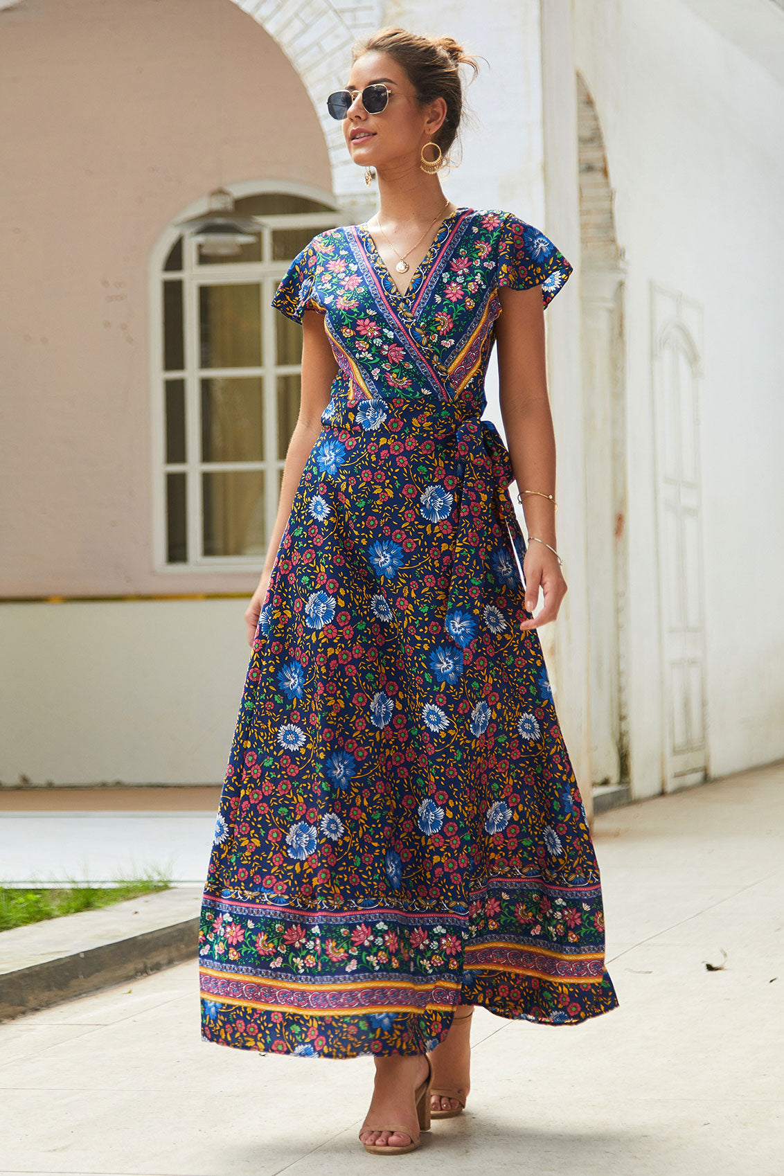 Sexy Cap Sleeve A-Line High Split Maxi Dresses