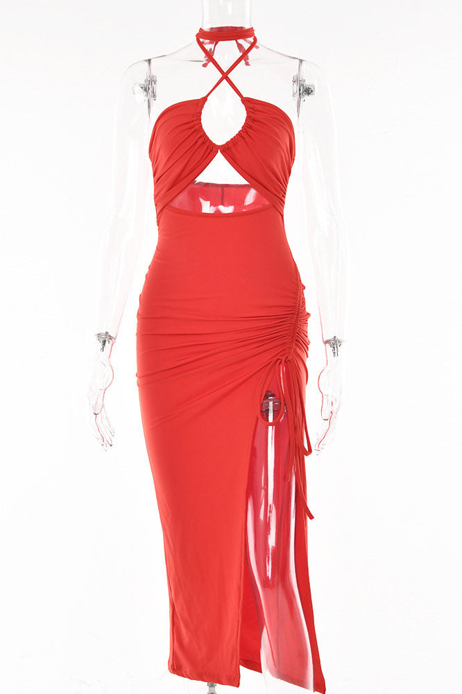 Sexy Cut Out Halter High Split Evening Dress