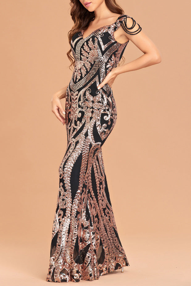 Sexy Mermaid V-Neck Cap Sleeve Formal Dress Evening Gown - Fashionpara