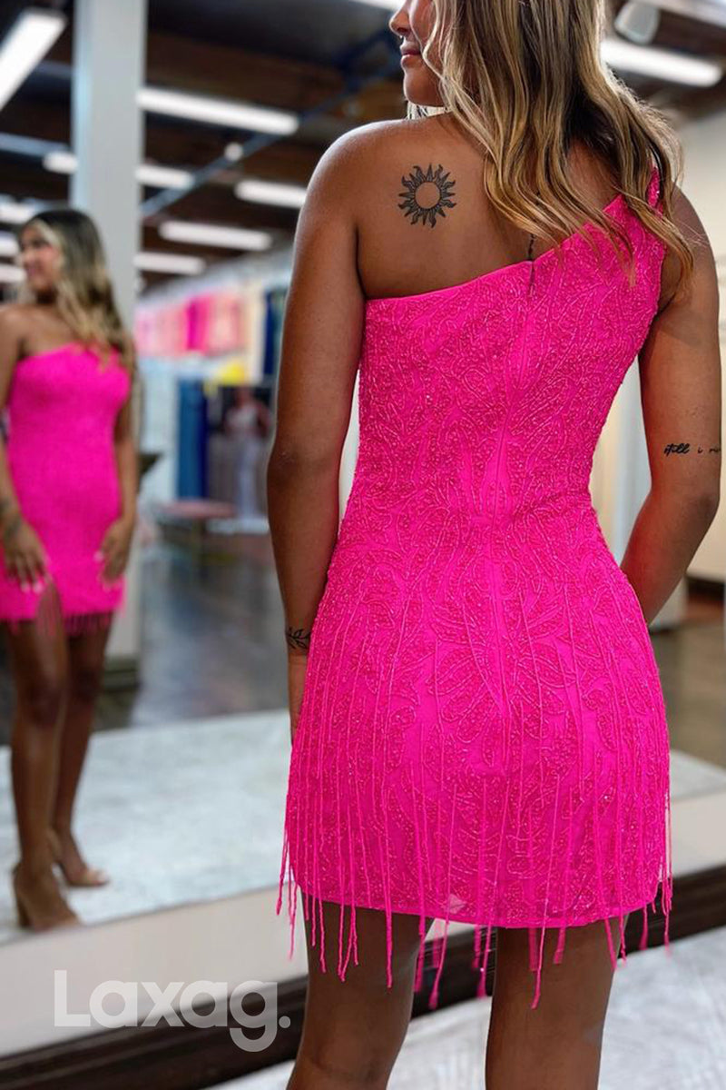 22631 - Sexy One Shoulder Appliques Fitted Party Homecoming Dress - Fashionpara