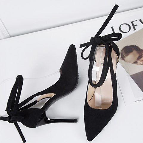 Sexy Pointed Stiletto Heels Pumps Lace-up Sandals - Mislish