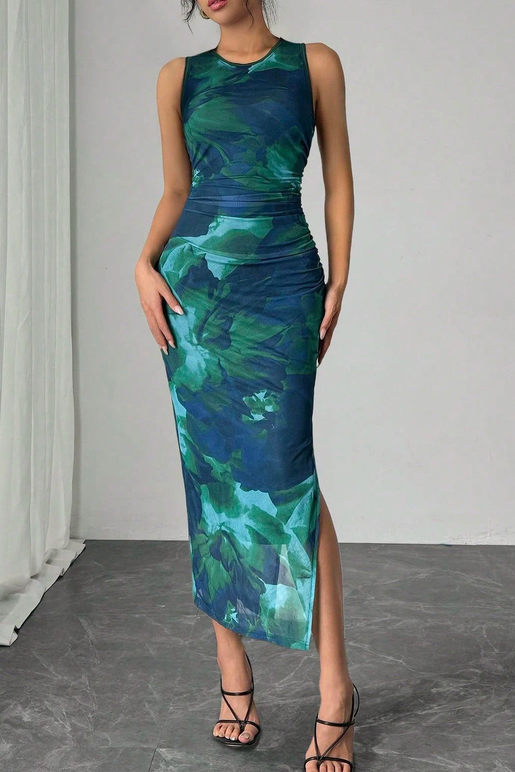 Sexy Sleeveless Printed Bodycon Midi Dress