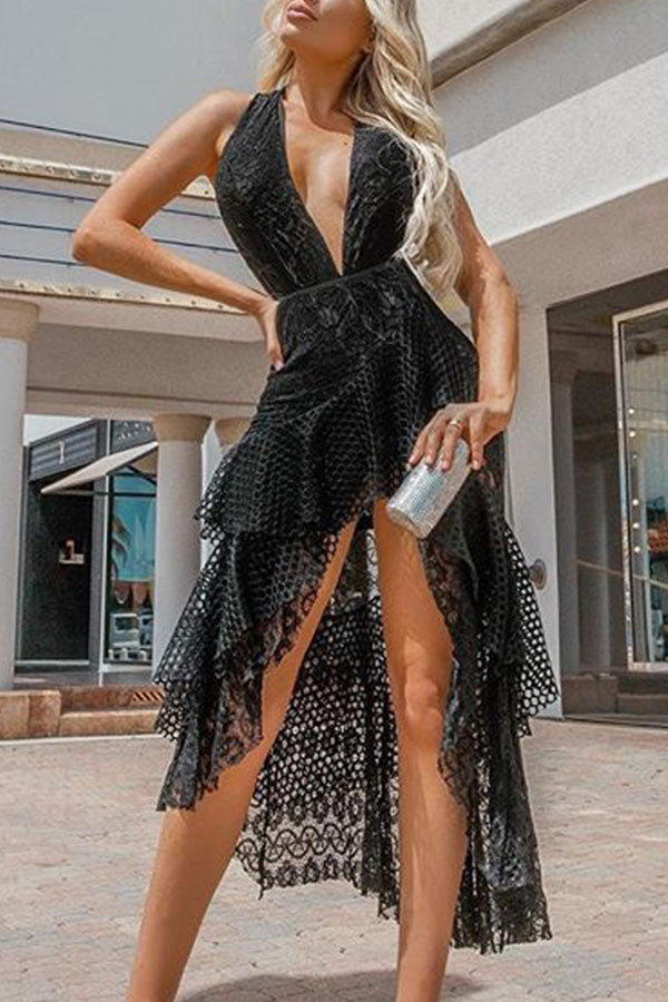 Sexy Deep V High Low Dress - Mislish