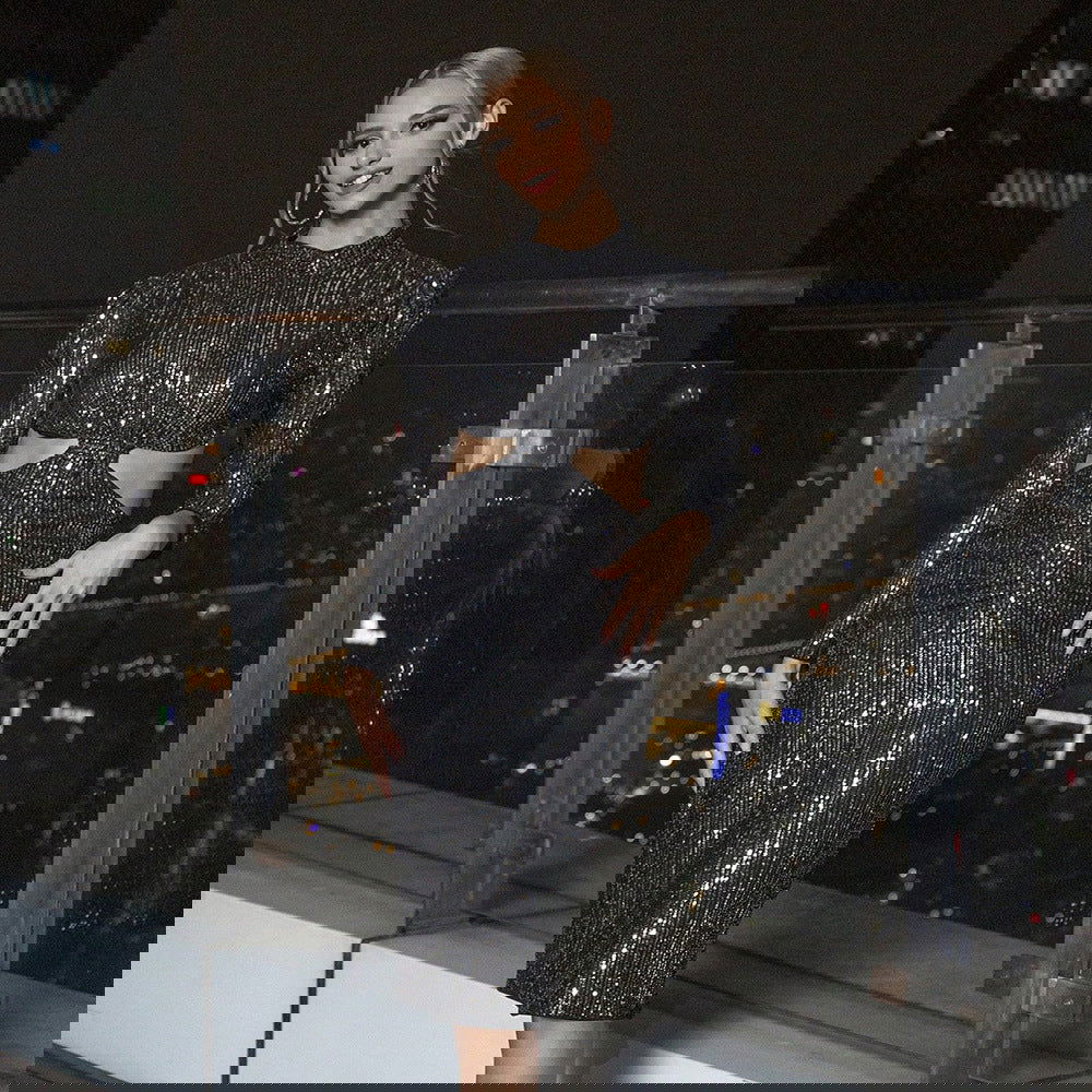 Hollow Out Cutout Out Long Sleeve Sequined Slim Fit Nightclub Party Dress - Fashionpara