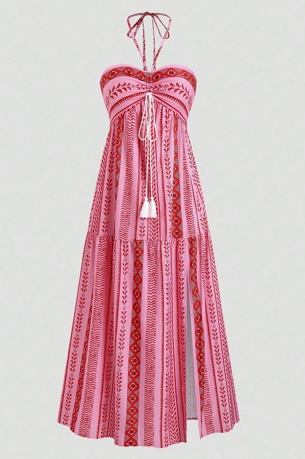 Sexy Midi Halter Printed Maxi Dress