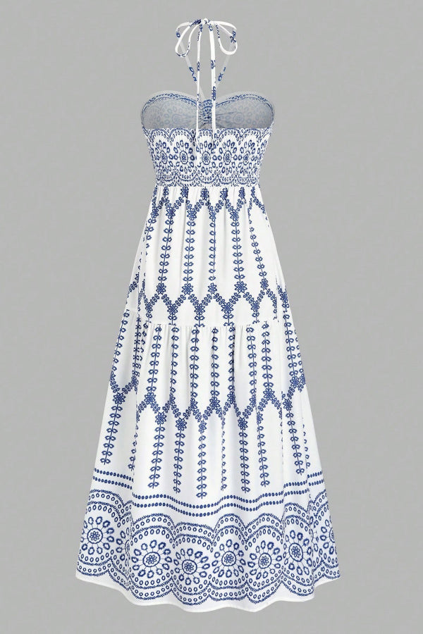 Sexy Midi Halter Printed Maxi Dress