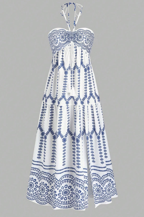 Sexy Midi Halter Printed Maxi Dress