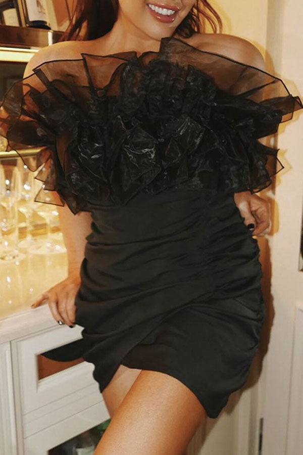 Sexy Strapless Ruched Tulle Mini Dress - Mislish