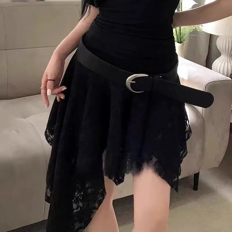 Asymmetrical Lace Ruffle Mini Skirt