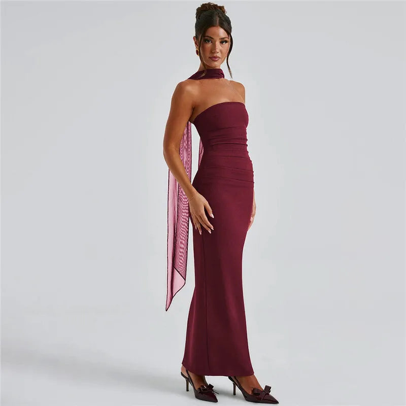 Strapless Ruched Bodycon Maxi Gown - View 10