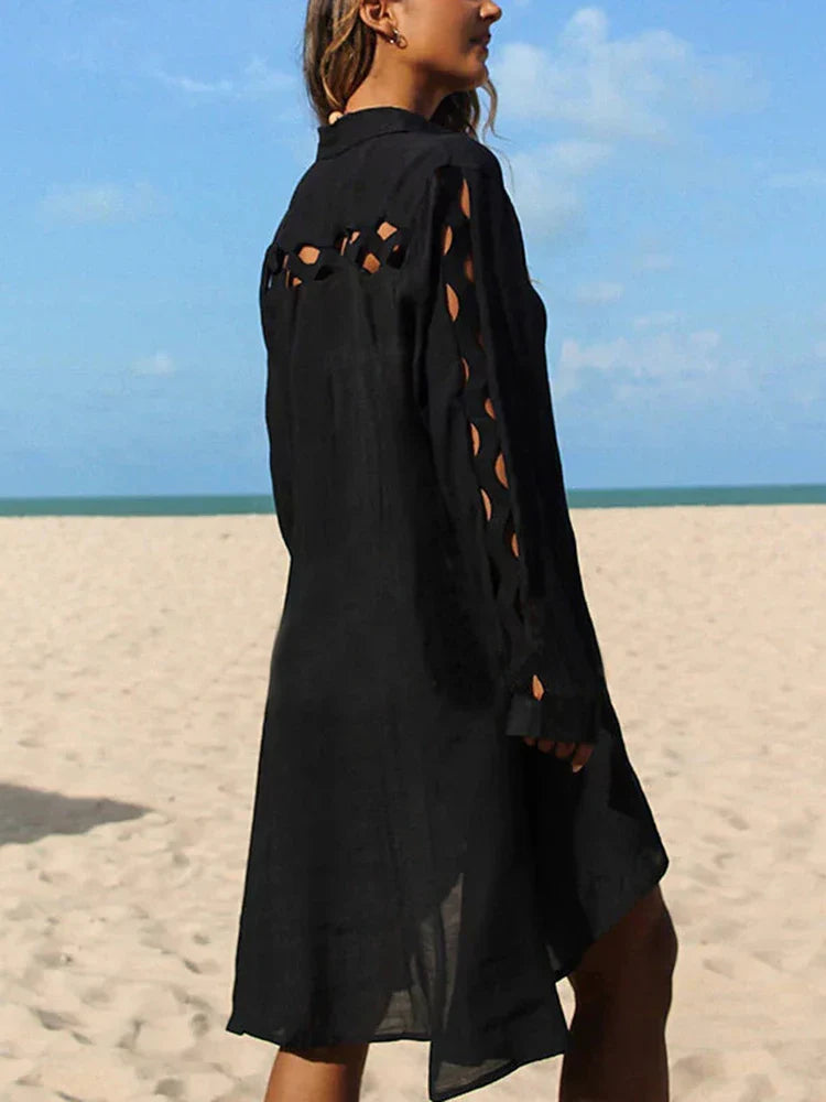 Hollow Out Turn-Down Collar Cover Up