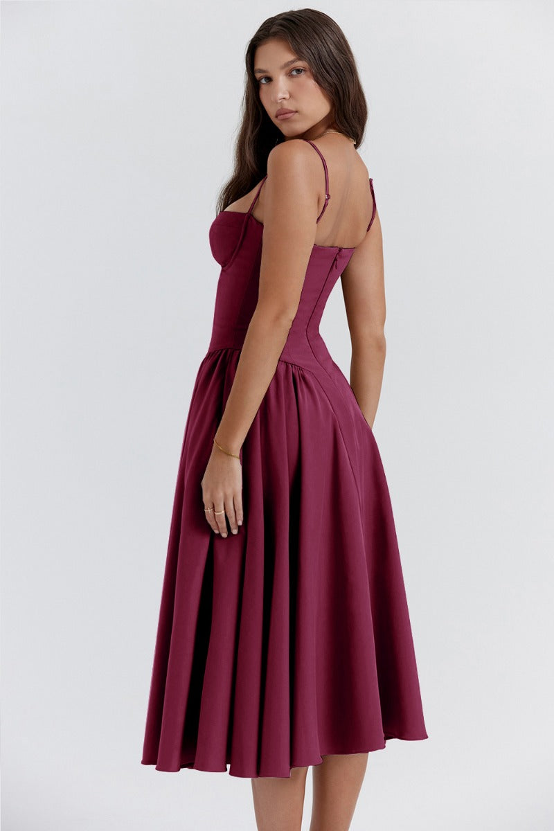 Corset Sweetheart Spaghetti Strap Fit and Flare Midi Dress 26