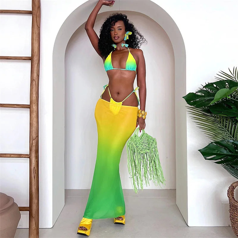 Zebra Leopard Print Bra Long Skirt Three Piece Swim Sets