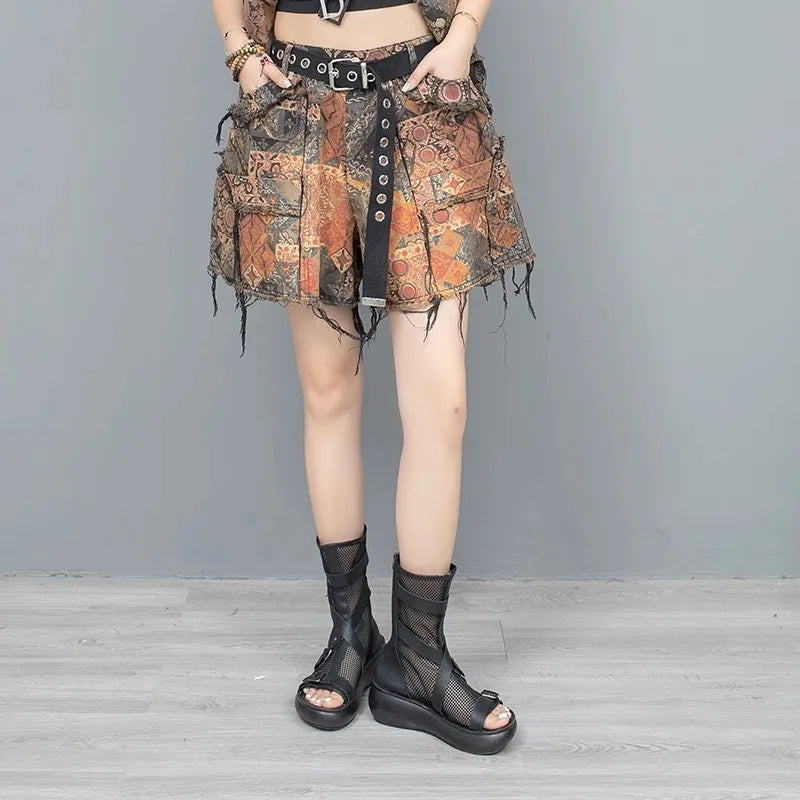 Distraught Imprinted Denim Short