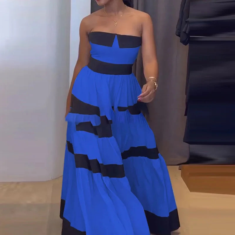 Elegant Strapless Striped Evening Dress for Stylish Parties - Fashionpara