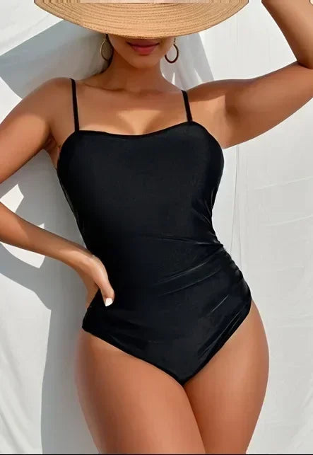 Leaf Print Shirred Square One Piece Set