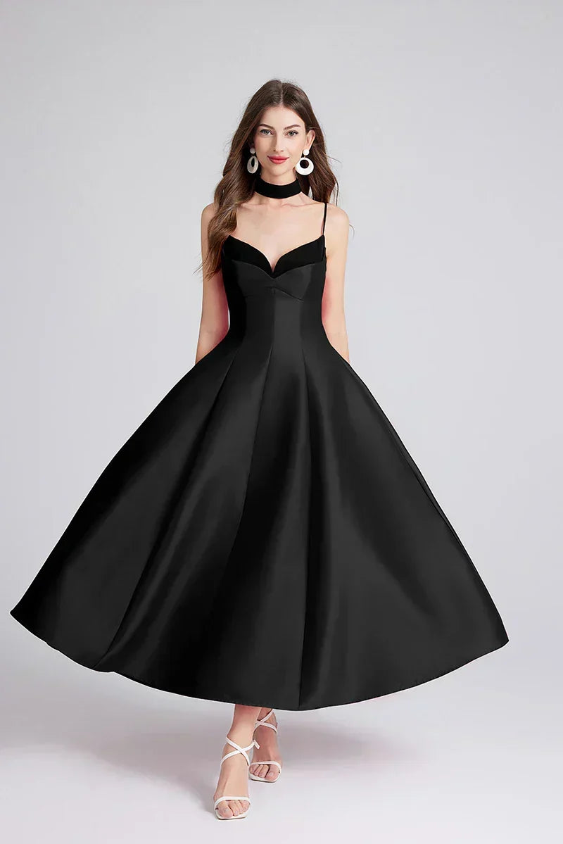 Satin Sweetheart Spaghetti Strap Fit and Flare Midi Dress - View 8