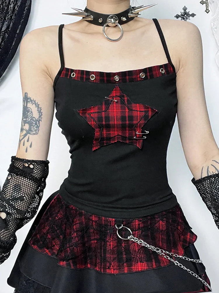Y2K Tartan Patchwork Cyber Punk Crop Top