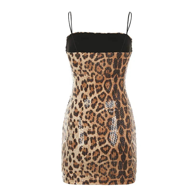 Leopard Print Sequin Strapless Bodycon Mini Dress - View 5