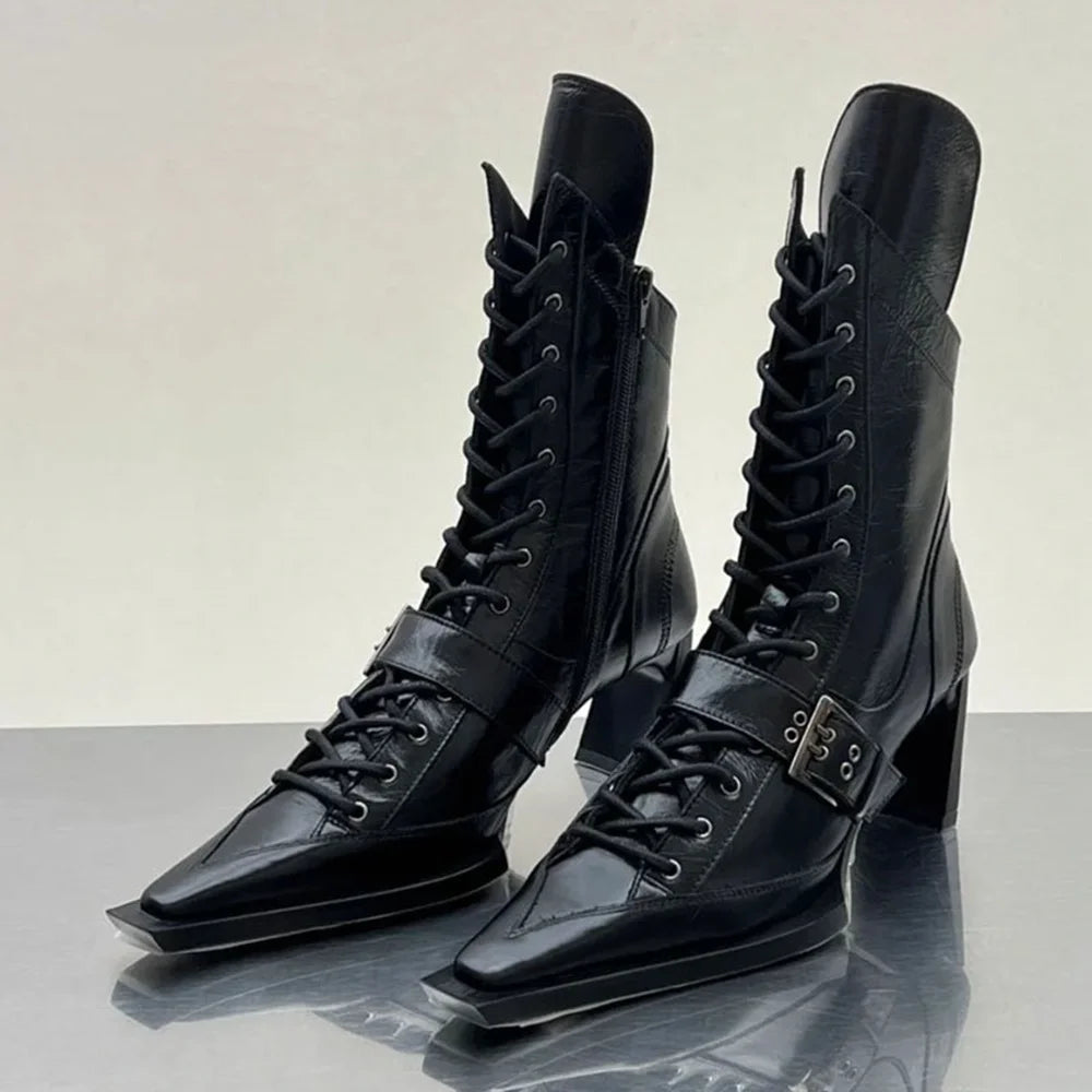 Vintage Motorbike Bulky Heel Rebel Gothic Boot