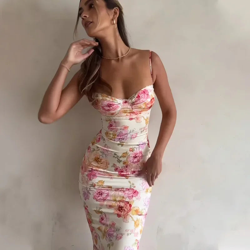Spaghetti Strap Slim Fit Floral Dress