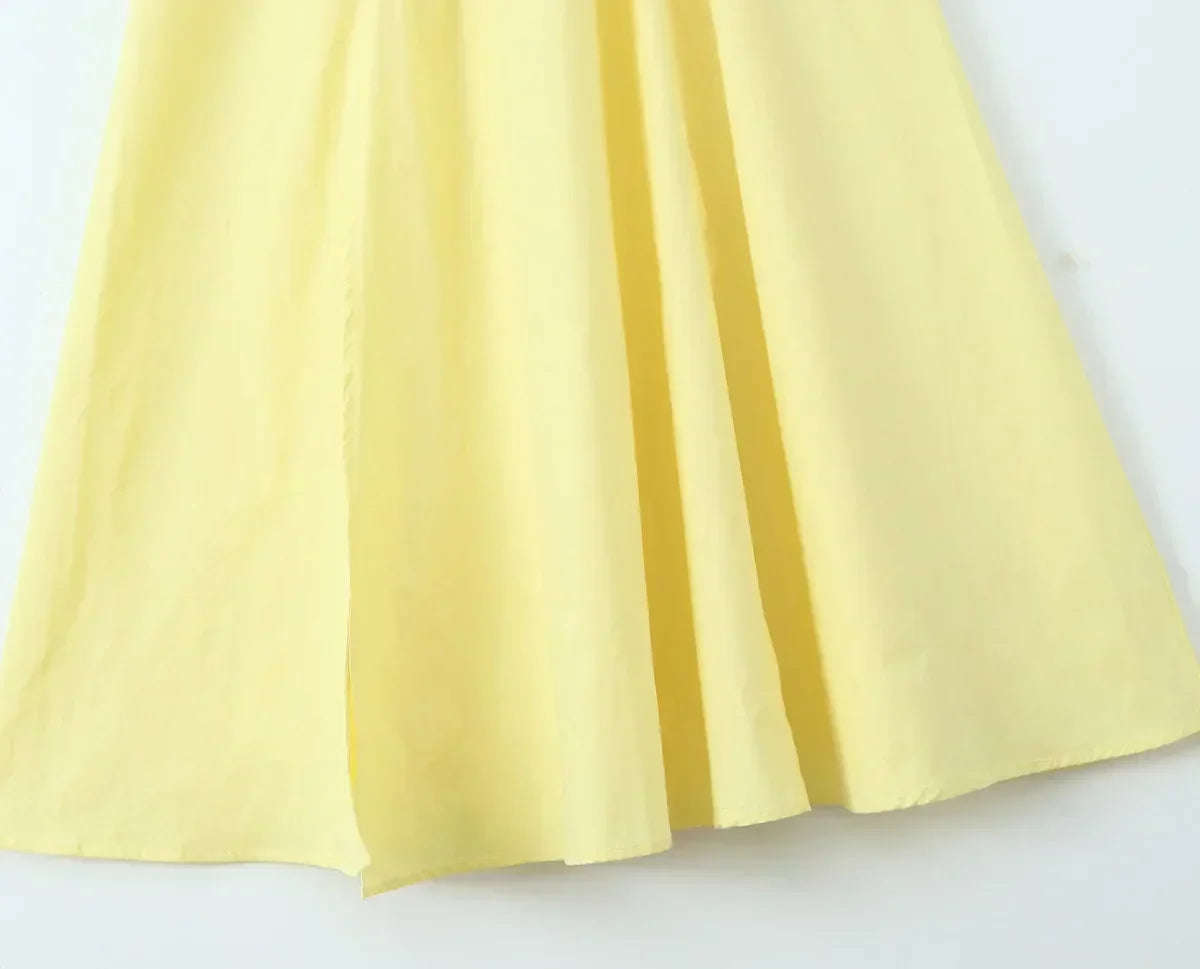 Corset Tie Shoulder Square Neck Ruffle High Split Midi Dress - View 12