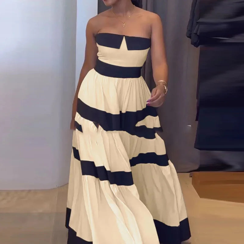 Elegant Strapless Striped Evening Dress for Stylish Parties - Fashionpara