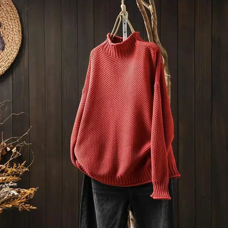 Mock Neck Long Sleeve Chunky Knit Sweater 14