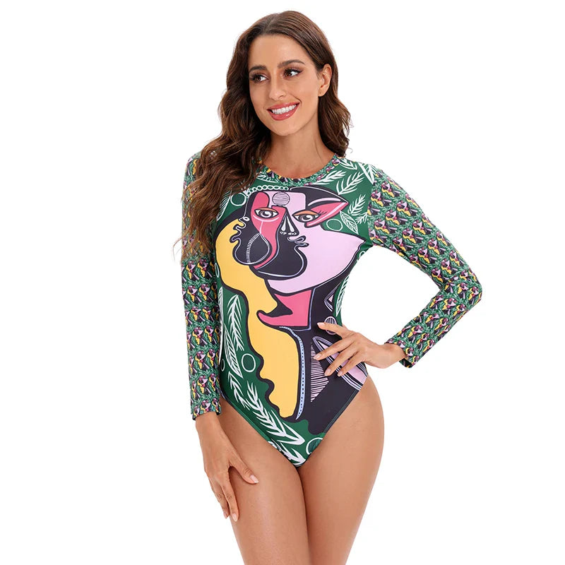 Backless Print Surfing One Piece Set