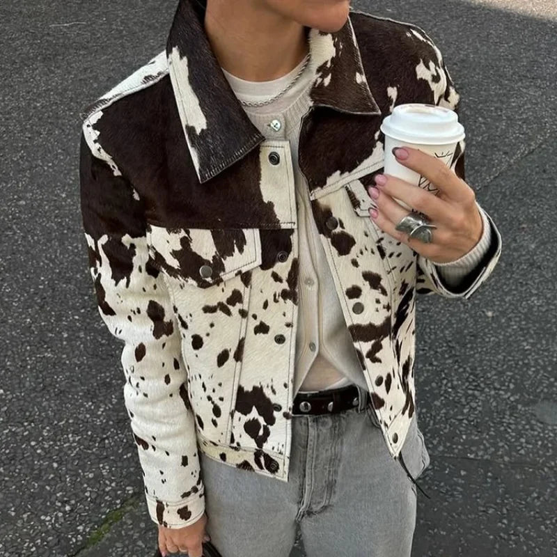 Printed Lapel Casual Splice Jacket - Fashionpara