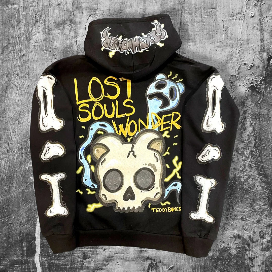 Dark Cartoon Embroidered Hooded Sweatshirt - Fashionpara