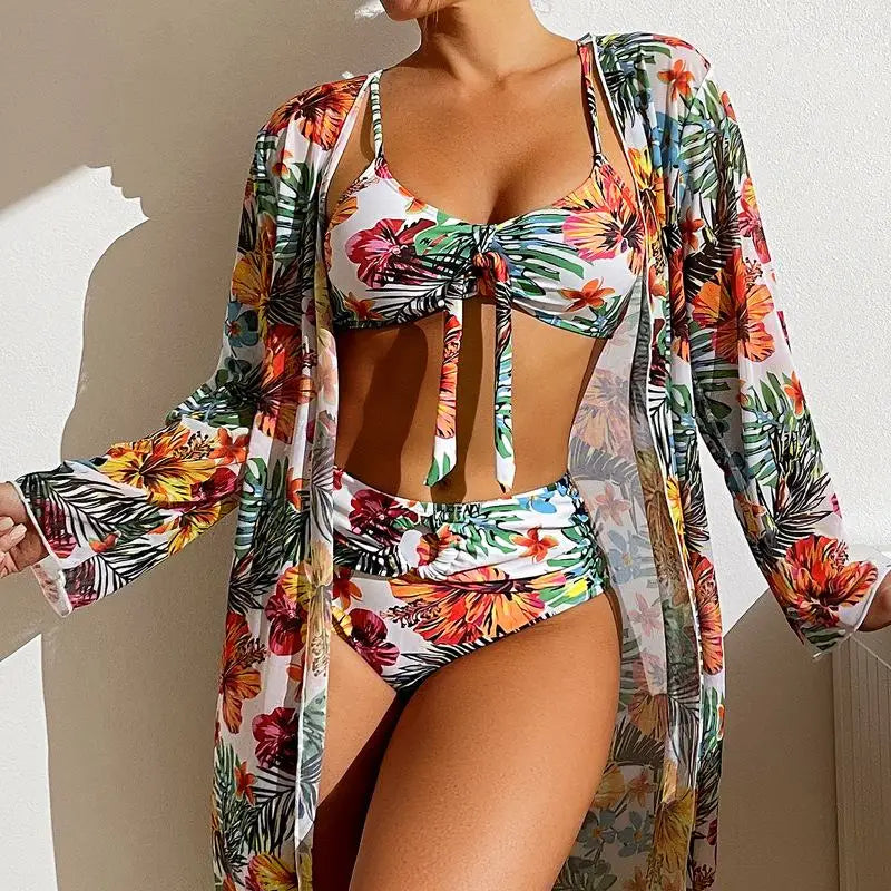 Floral Mesh Blouse Bra Two Piece Set