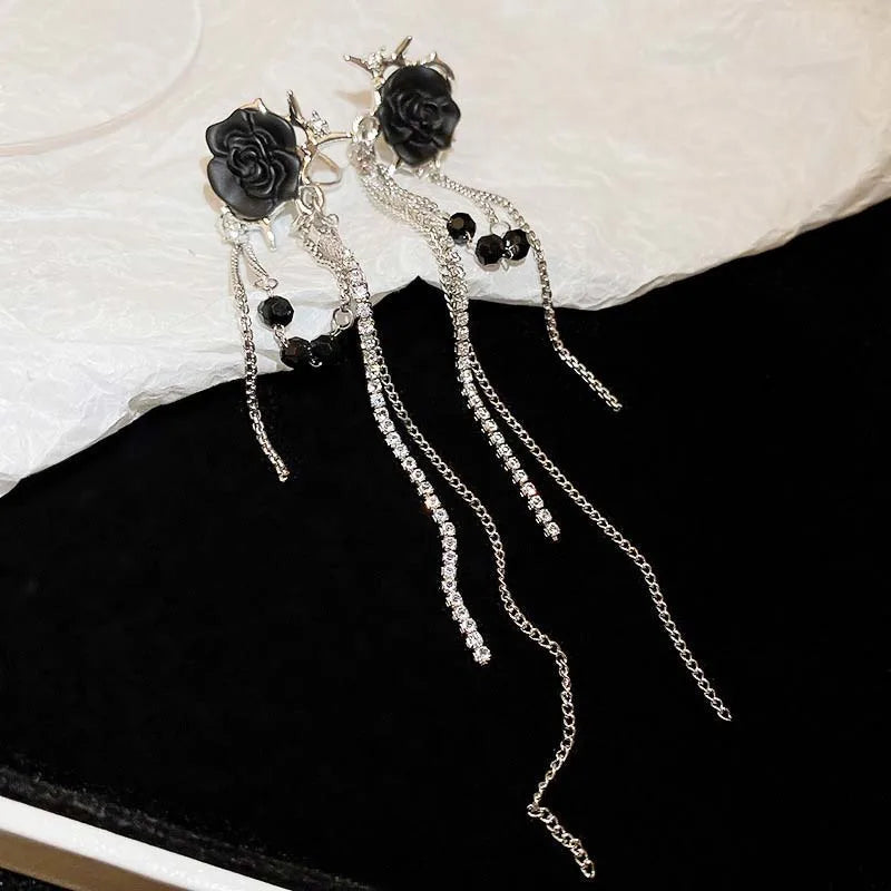 Dark Blossom Fringe Zircon Ear Wrap Earring
