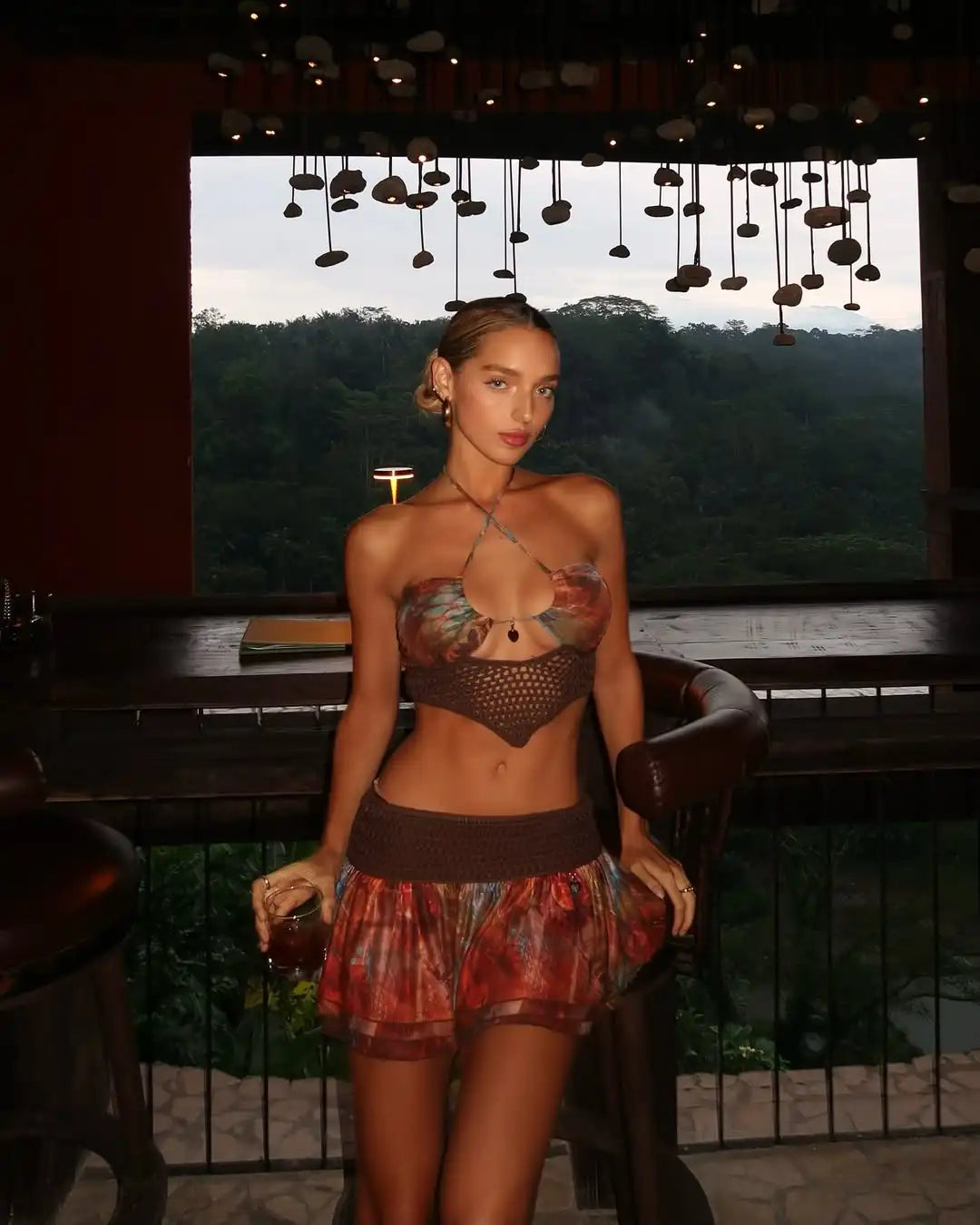 Retro Prints Backless Cover-Up Skirt Three Piece Swim Sets - Fashionpara