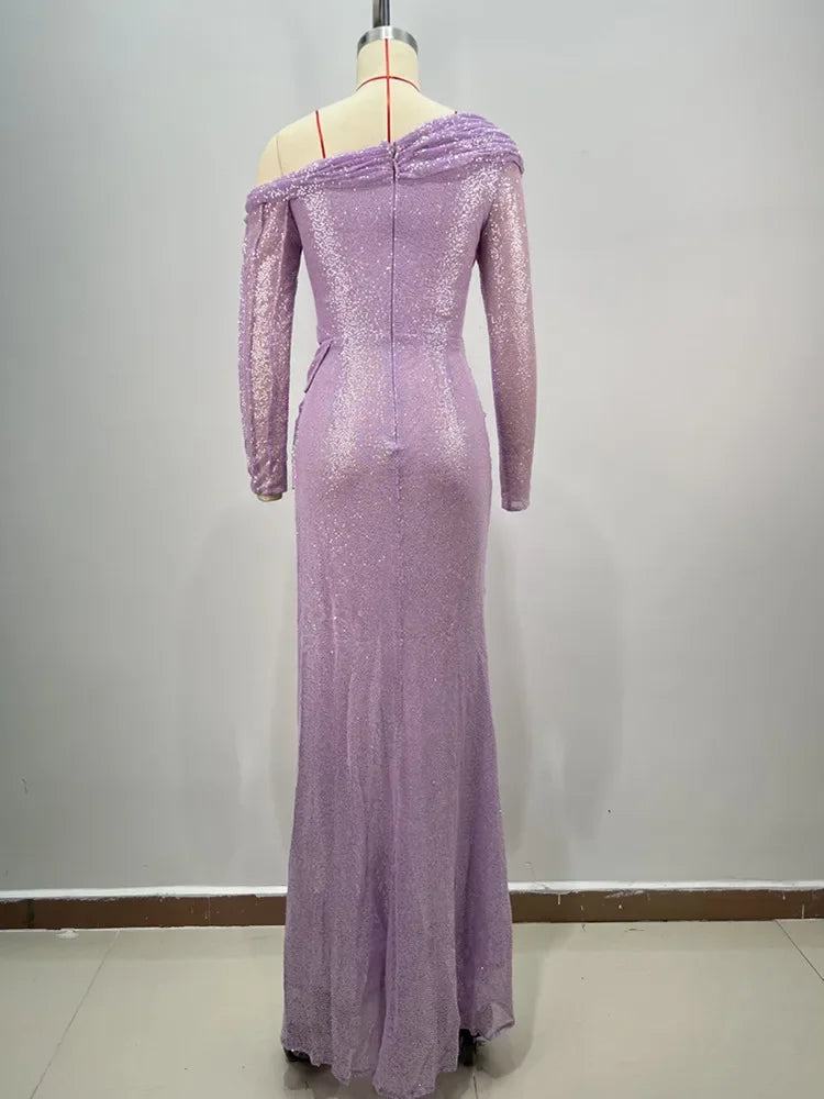 Off - Shoulder Long Sleeve Asymmetric Mesh Dress - View 5