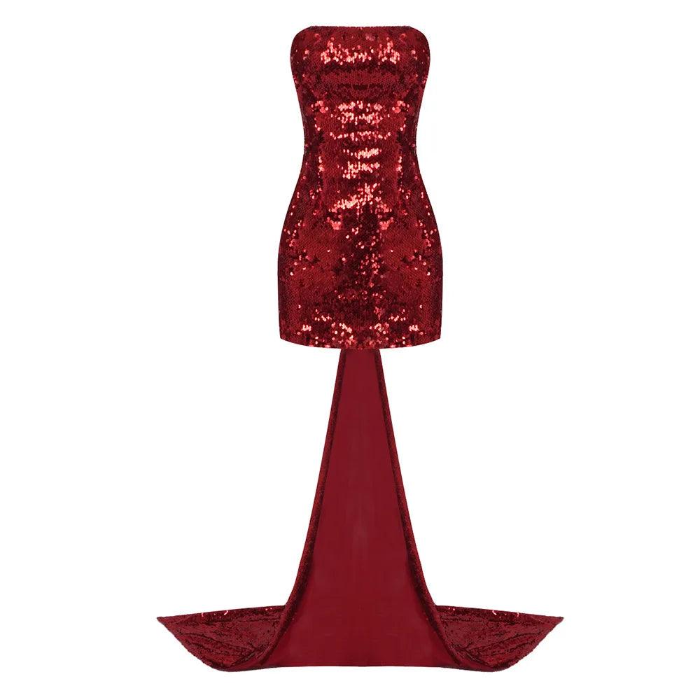 Sequin Strapless Corset Bow Back Fishtail Mini Dress - View 14