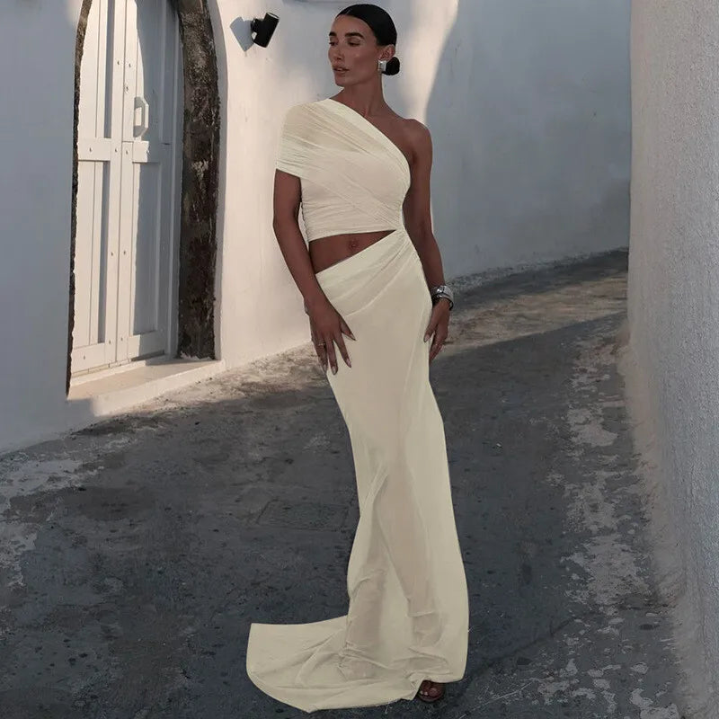 Mesh Backless One - Shoulder Long Dress - View 5