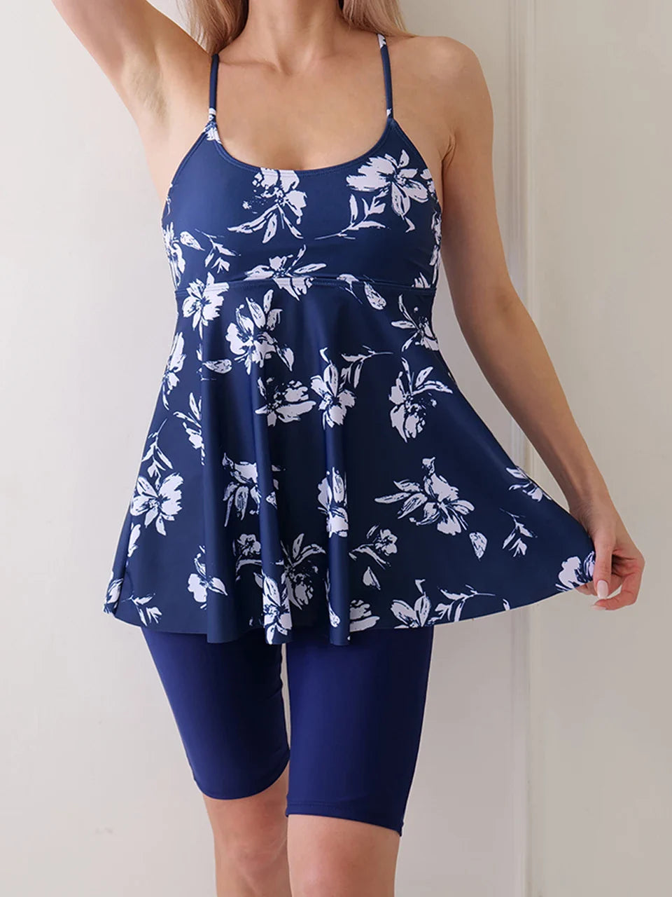 Printed Knee Shorts Tankini Two Piece Set