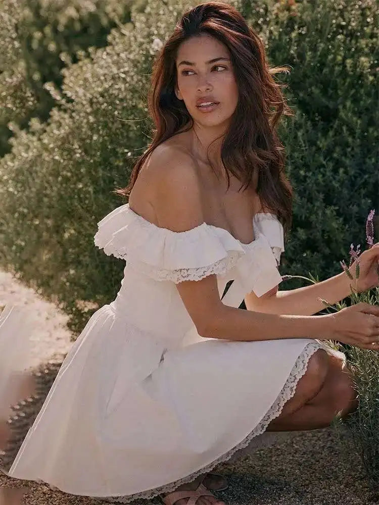 Lace Side Wrap Off Shoulder Mini Summer Dress - View 3
