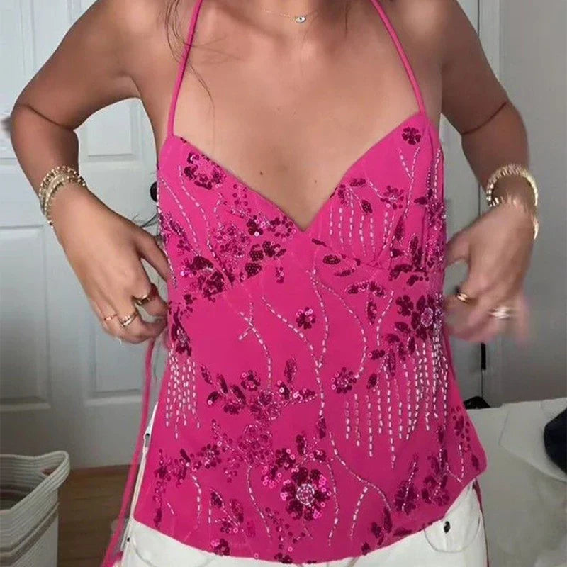 Sequin Sparkly Sleeveless Shirt Cami Top - Fashionpara