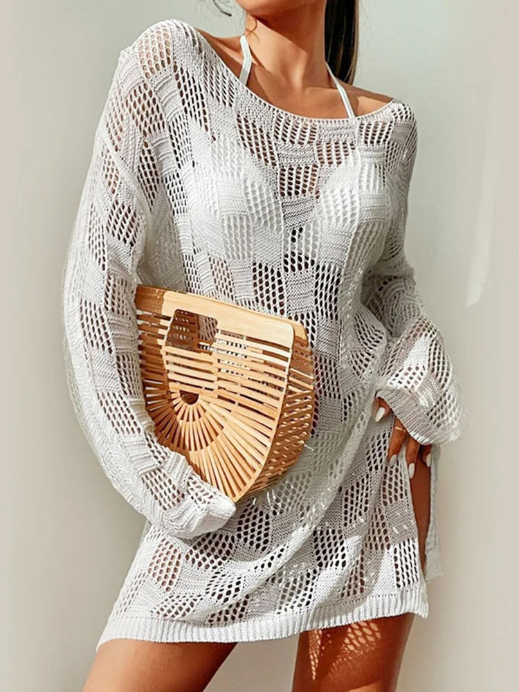 Hollow Out Slit Cut Long Sleeve Bikini Cover Up