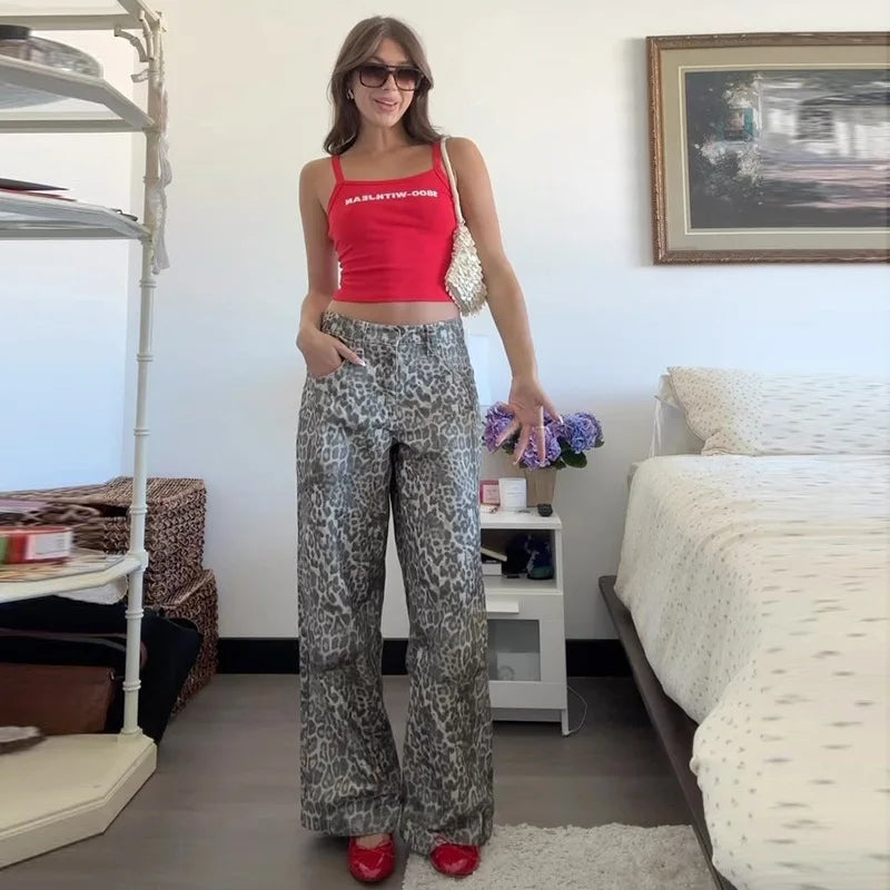 Leopard Print Stylish Straight Trousers