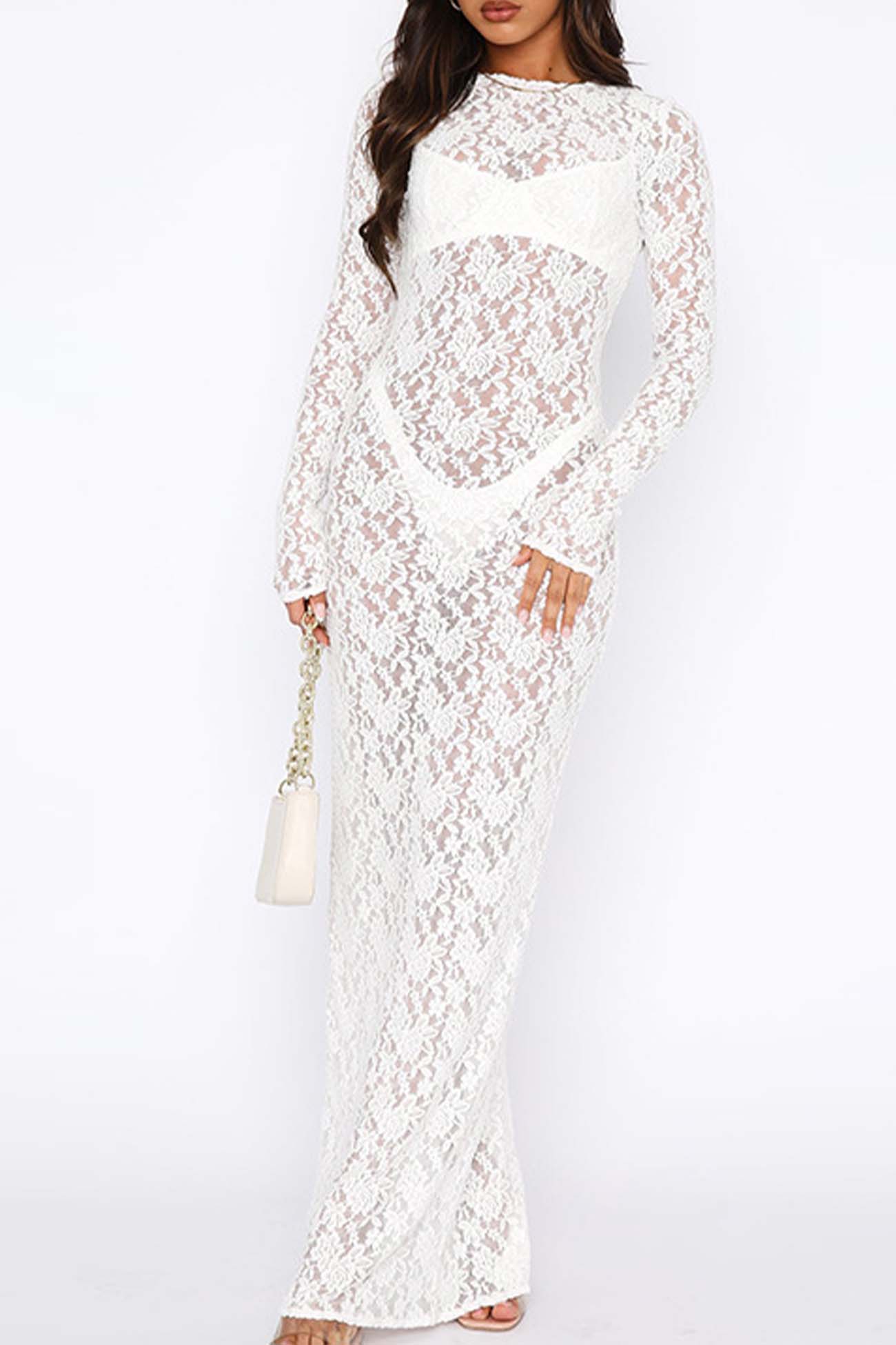 Sheer Lace Long Sleeve Maxi Dress