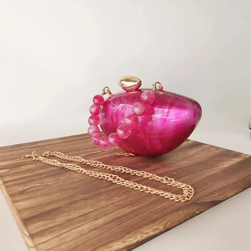 Pearl Brown Marble Acrylic Box Evening Clutch Bag