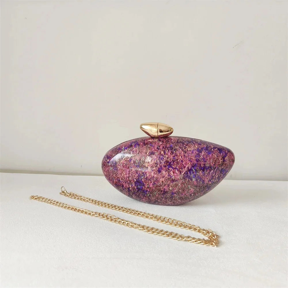 Pearl Brown Marble Acrylic Box Evening Clutch Bag