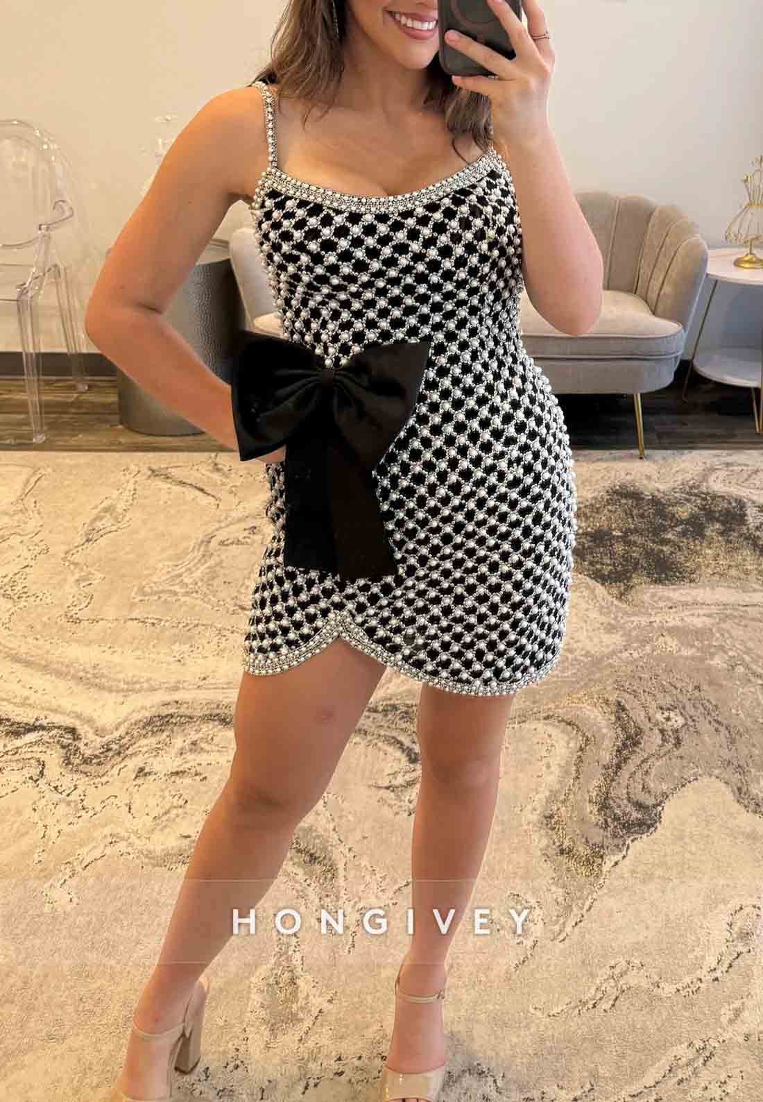 Regular Straps Column Beading Bowknot Sleeveless Mini Homecoming Dresses